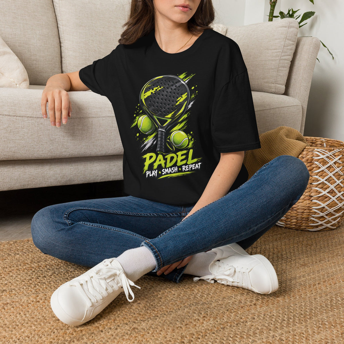 Grafik-T-Shirt mit Padelschläger und Bällen